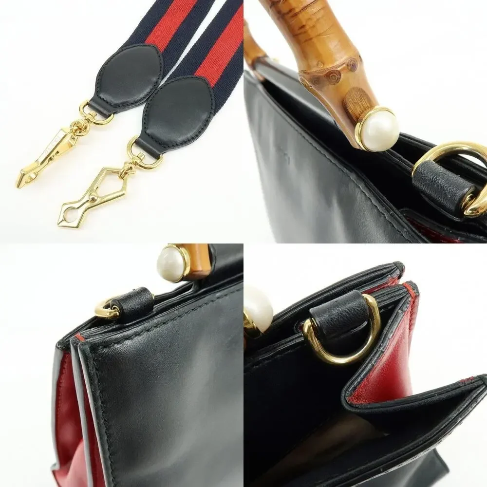 Gucci Nymphaea Bamboo Leather Handbag Black